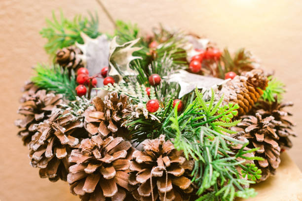 istock Christmas spruce wreath with cones decorations 873060244