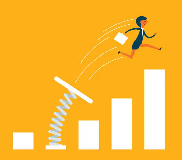 Vector illustration of Businesswoman jumping from springboard
