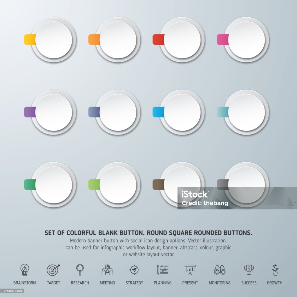 Round Square Rounded Buttons Set Stock Illustration - Download Image ...