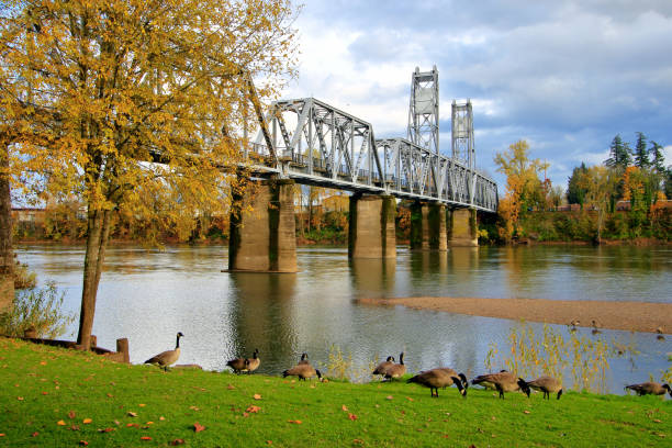 4 Seasons - Union Railroad Bridge and Wallace Marine Park stock photo