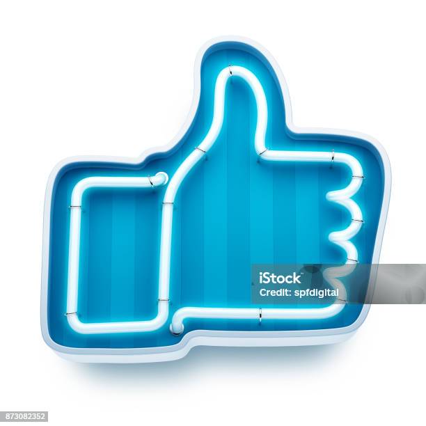 Neon Button Like On A White Background 3d Render Stock Photo - Download Image Now - Social Media, Thumbs Up, Cut Out