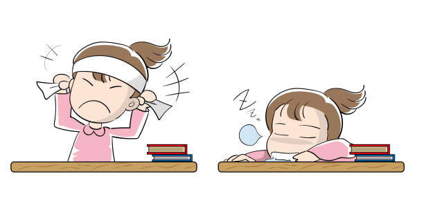Student girls set · Motivation and laziness Education vector illustration material hachimaki stock illustrations