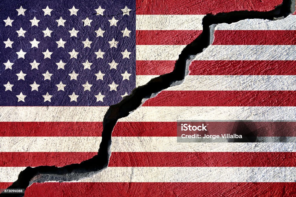 Concept american flag on cracked background Dividing Stock Photo