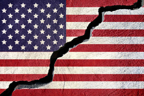 Concept american flag on cracked background stock photo