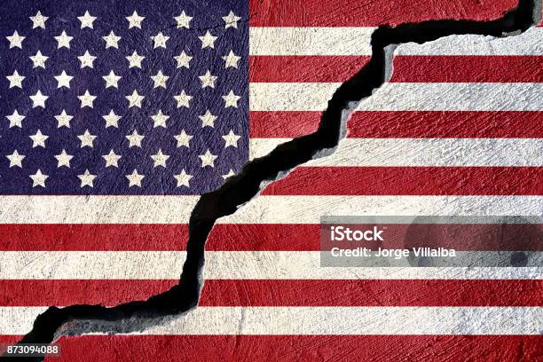 Concept American Flag On Cracked Background Stock Photo - Download Image Now - Dividing, Separation, USA