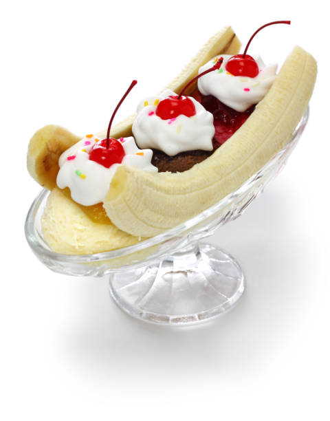 helado casero plátano de split - banana split fotografías e imágenes de stock