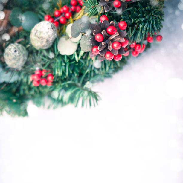 istock Christmas wreath isolated on a white snow background 873097828
