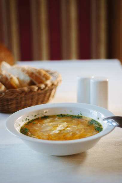 istock Nice vegetable soup at the table of restaurant. 873101250