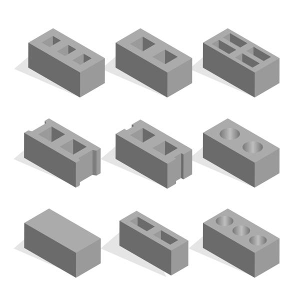 ilustrações de stock, clip art, desenhos animados e ícones de set of isometric cinder blocks, vector illustration. - cinza