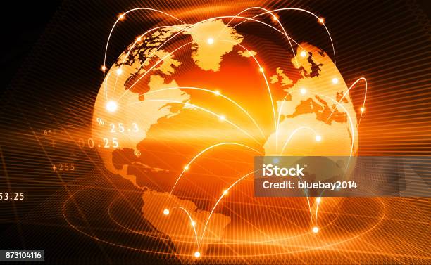 Global Business Network Stock Photo - Download Image Now - World Map, Globe - Navigational Equipment, Communication