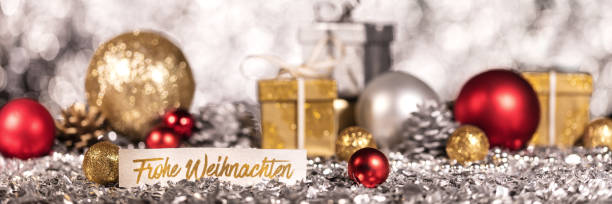 istock panorama with shiny gold, red and silver christmas decoration 873110858