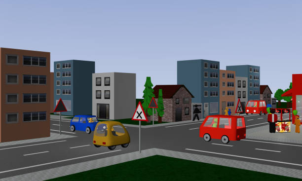 istock Intersection with right before left regulation with three colorful cars. 873114548