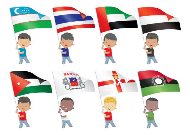 Vector illustration of World flags and children
