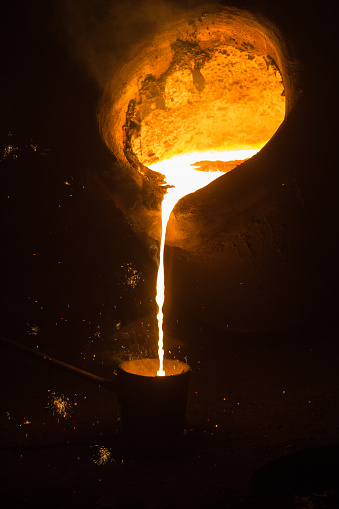 melted iron liquid in the crucible