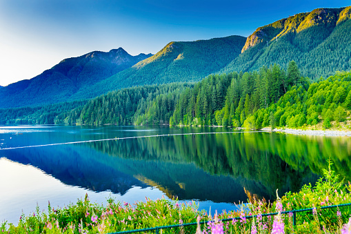 Capilano Reservoir Lake Dam Green Mountains Vancouver British Columbia Canada Pacific Northwest
