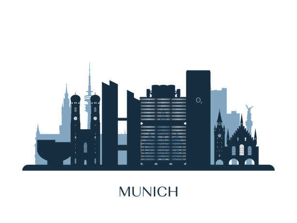 Munich skyline, monochrome silhouette. Vector illustration. Munich skyline, monochrome silhouette. Vector illustration. münchen stock illustrations