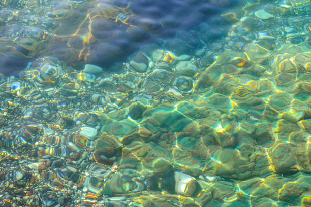 istock Underwater sea stones, surface with ripples and waves, beautiful pattern transparent clear water 873141922