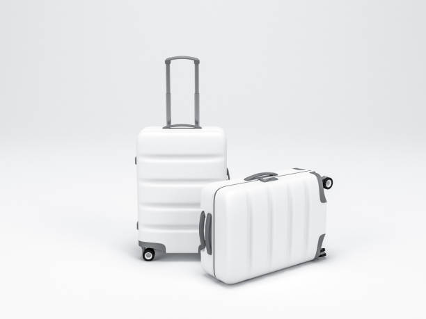 istock Two White Luggage mockup on light background, Suitcase, baggage 873146616