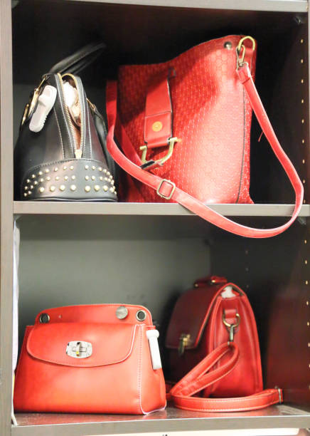 Women's bags at shop stock photo