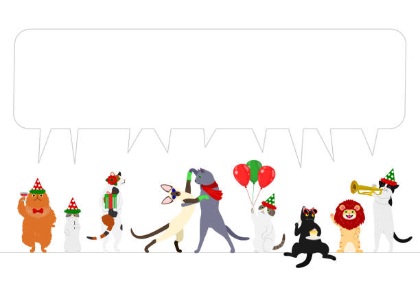 ilustrações, clipart, desenhos animados e ícones de fronteira de gatos de natal com a bolha do discurso - white background food and drink full length horizontal