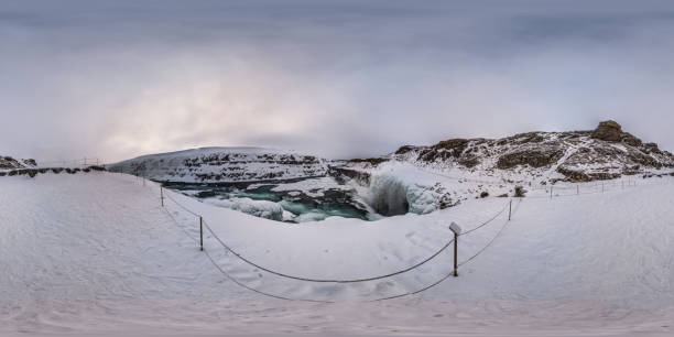 Panorama of gulfoss waterfall in Iceland stock photo