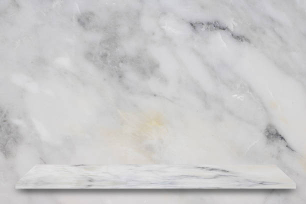 istock white  top marble shelf and stone floor  texture background, can be used display product 873166746