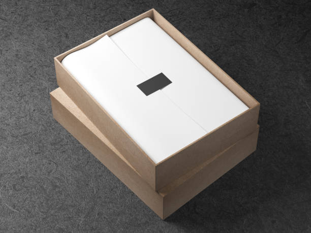 istock Cardboard Box with White wrapping paper and black label sticker. Horizontal 873167628