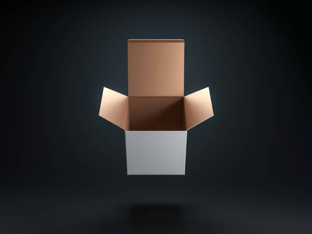 istock Square White opened box packaging with gold color coating inside in black studio 873173130