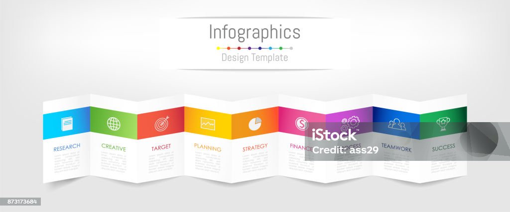 Infographic design elements for your business data with 9 options, parts, steps, timelines or processes. Brochure paper concept, Vector Illustration. 8-9 Years stock vector
