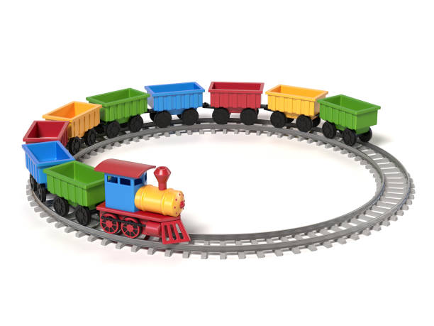 Toy train on a white background 3d rendering Toy train on a white background 3d rendering railroad track on white stock pictures, royalty-free photos & images