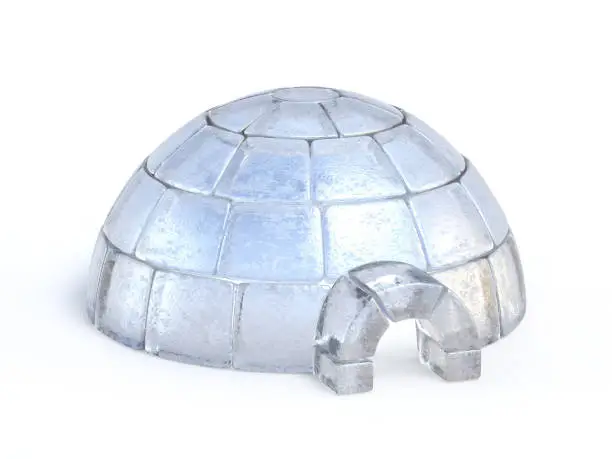 Photo of Igloo made of ice blocks isolated on the white background 3d rendering