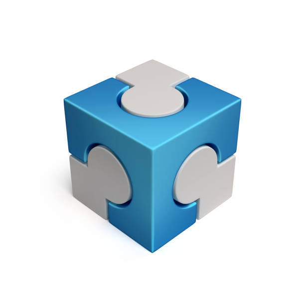 istock Blue cubical jigsaw icon 3d rendering isolated illustration on white background 873187396