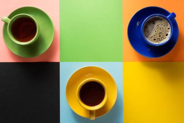 cup of coffee and ingredients at paper background