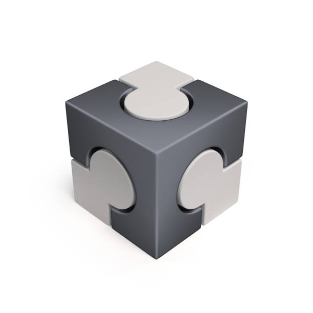 istock Gray cubical jigsaw icon 3d rendering isolated illustration on white background 873187620