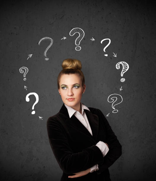 istock Young woman thinking with question mark circulation around her head 873187826