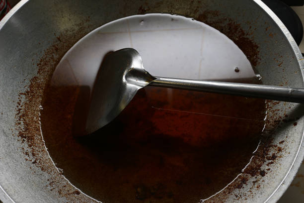 Turner and oil in a pan used.