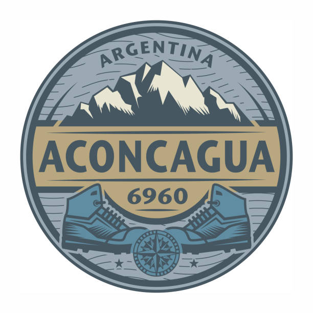 illustrations, cliparts, dessins animés et icônes de timbre ou emblème avec texte aconcagua, argentine - sign hiking north sport symbol