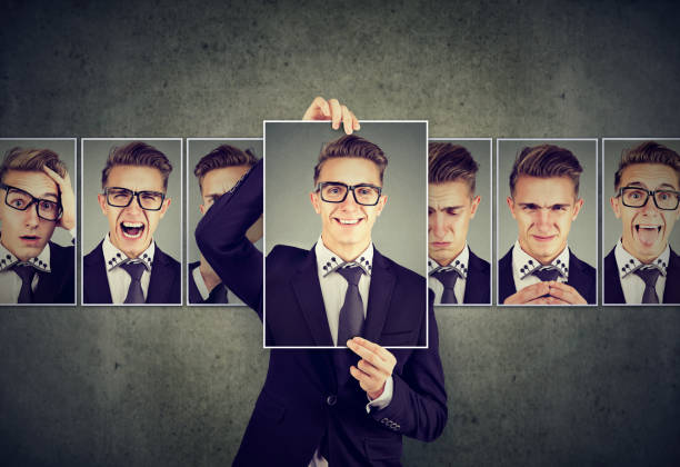 istock Positive masked man in glasses expressing different emotions 873216584