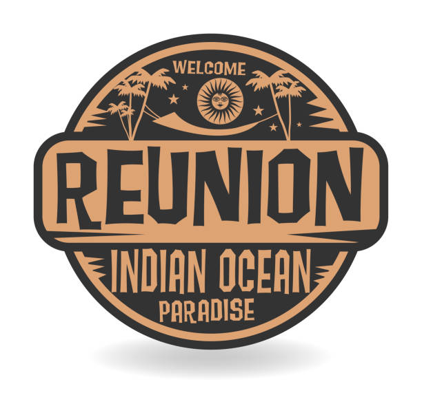 Stamp or label with the name of Reunion, Indian Ocean Stamp or label with the name of Reunion, Indian Ocean, vector illustration reunion stock illustrations