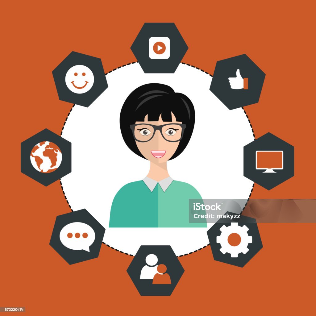 Woman presenting customer relationship management. System for managing interactions with current and future customers. Flat vector illustration. Accessibility stock vector