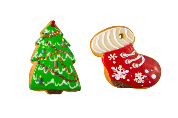 istock Christmas gingerbread tree and sock isolated on white background.Christmas set gingerbread. 873223958