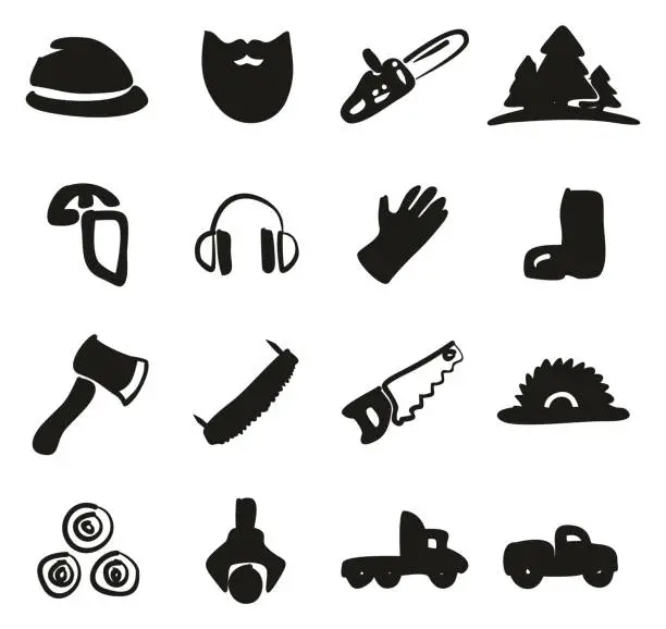 Vector illustration of Lumberjack Icons Freehand Fill