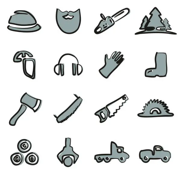 Vector illustration of Lumberjack Icons Freehand 2 Color