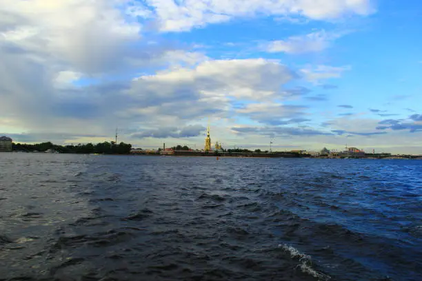 View of the Peter and Paul Fortress from the Neva on a Summer Evening