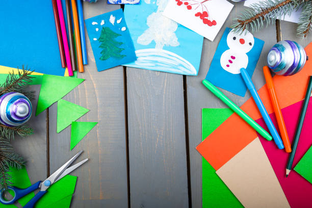 istock Christmas Handmade accessories on wooden table. Flat lay. Copy space, 873241474