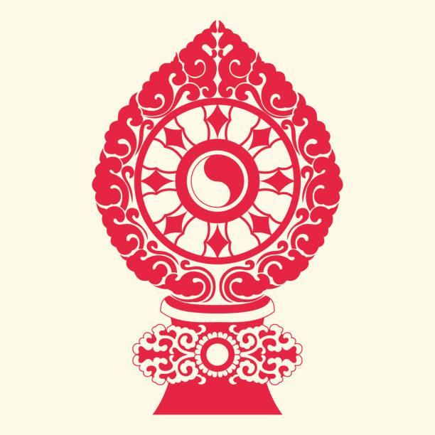 buddha dharma wheel(buddhist tradition pattern) - wheel of life stock-grafiken, -clipart, -cartoons und -symbole