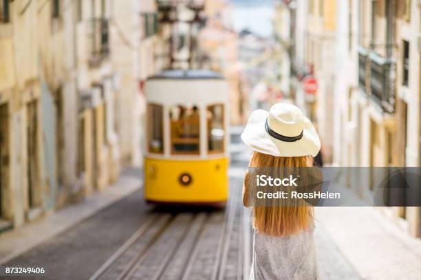 Woman Traveling In Lisbon Portugal Stock Photo - Download Image Now - Lisbon - Portugal, Cable Car, Portugal