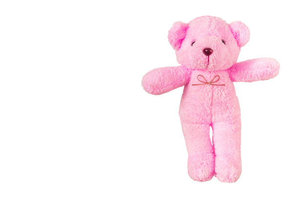 pink teddy bear,isolated on white background with clipping path. stock photo
