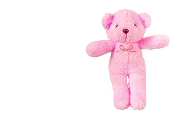 Photo of pink teddy bear,isolated on white background with clipping path.