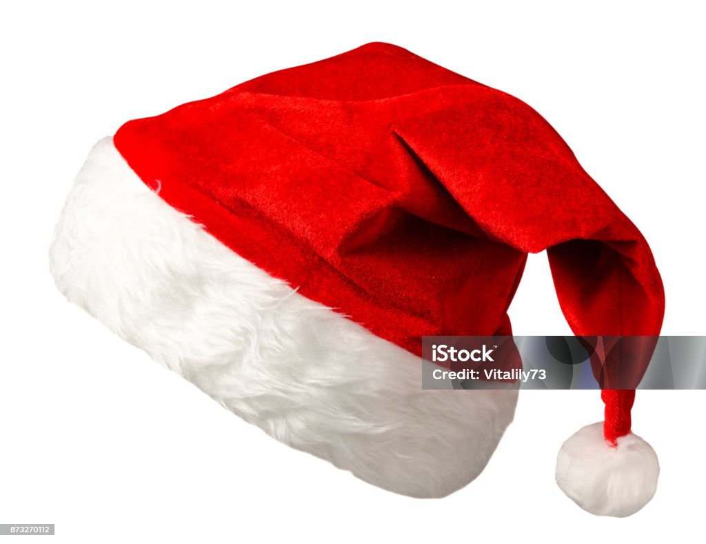 santa claus hat santa claus cap isolated on white background. santa claus red hat. hat with pompom Knit Hat Stock Photo